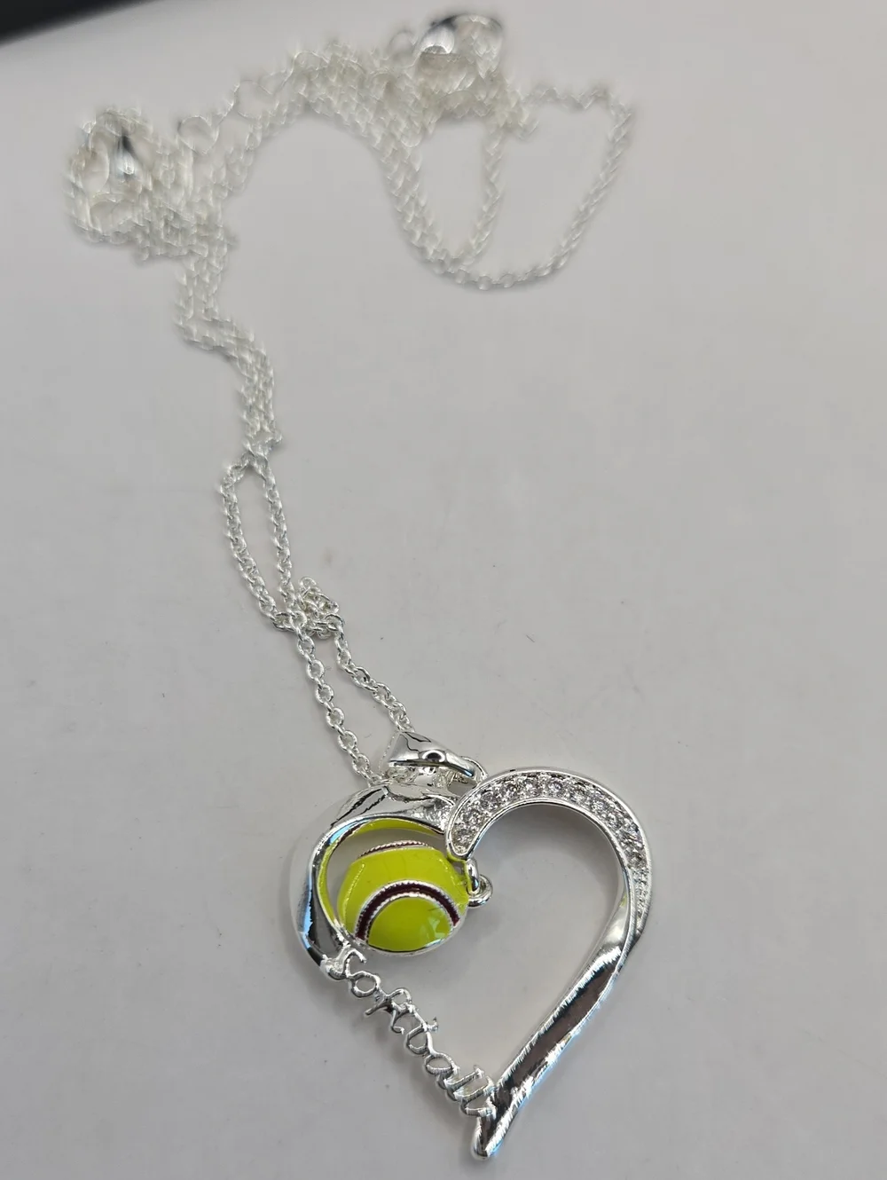 NEW Silver Heart SoftBall Pendant Necklace - Yellow